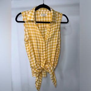 Yellow Plaid Tie Front Top